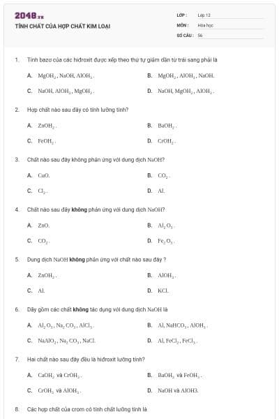TÍNH CHẤT CỦA HỢP CHẤT KIM LOẠI