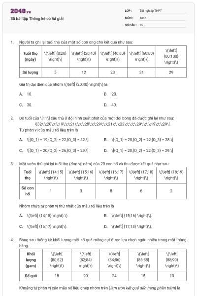 35 bài tập Thống kê có lời giải