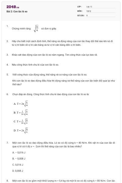 Bài 2: Con lắc lò xo