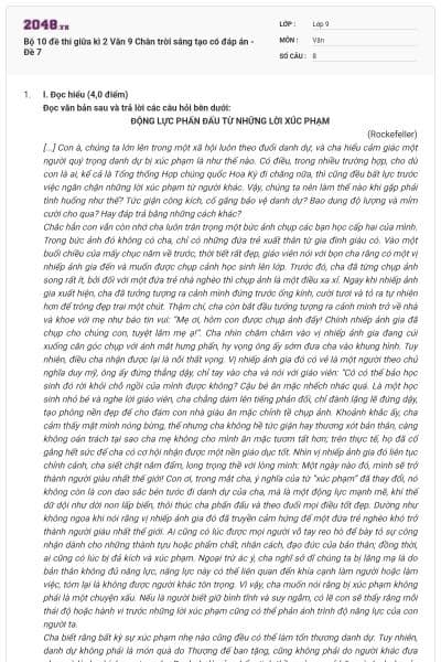 Bộ 10 đề thi giữa kì 2 Văn 9 Chân trời sáng tạo có đáp án - Đề 7