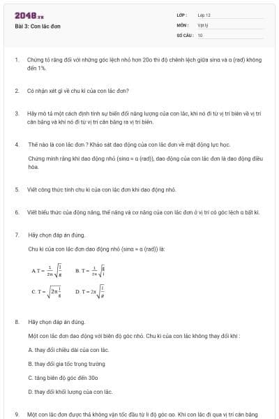 Bài 3: Con lắc đơn