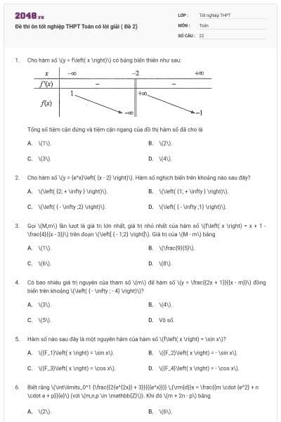 Đề thi ôn tốt nghiệp THPT Toán có lời giải ( Đề 2)
