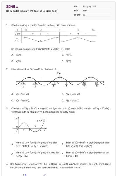 Đề thi ôn tốt nghiệp THPT Toán có lời giải ( Đề 3)