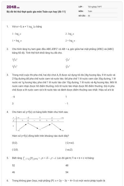 Bộ đề thi thử thpt quốc gia môn Toán cực hay (đề 11)