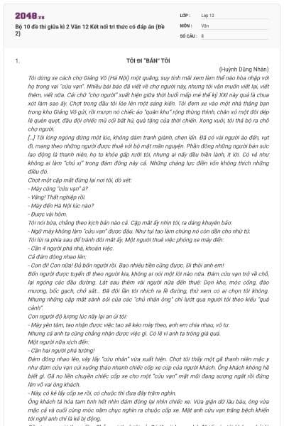 Bộ 10 đề thi giữa kì 2 Văn 12 Kết nối tri thức có đáp án (Đề 2)