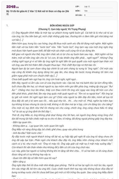 Bộ 10 đề thi giữa kì 2 Văn 12 Kết nối tri thức có đáp án (Đề 3)