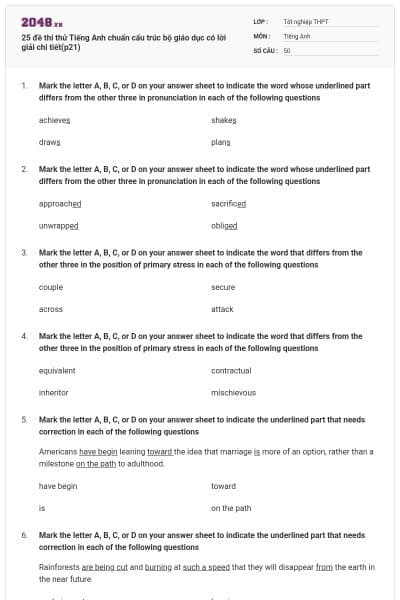 25 đề thi thử Tiếng Anh chuẩn cấu trúc bộ giáo dục có lời giải chi tiết(p21)