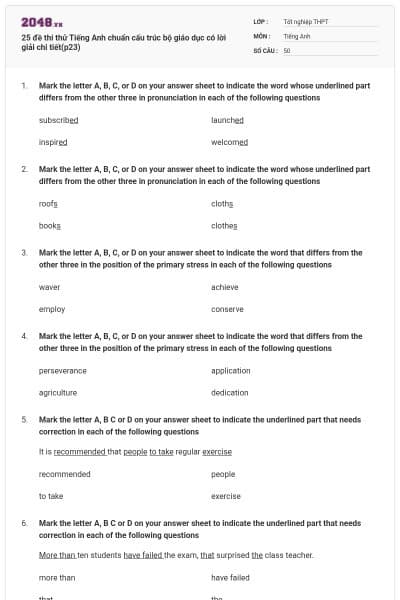 25 đề thi thử Tiếng Anh chuẩn cấu trúc bộ giáo dục có lời giải chi tiết(p23)