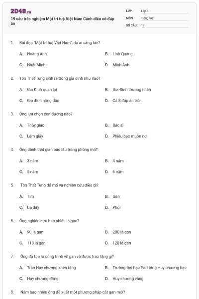 19 câu trắc nghiệm Một trí tuệ Việt Nam Cánh diều có đáp án