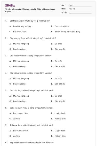 10 câu trắc nghiệm Xôn xao mùa hè Chân trời sáng tạo có đáp án