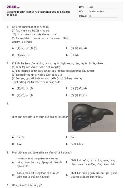 Đề kiểm tra định kì Khoa học tự nhiên 8 Chủ đề 6 có đáp án (Đề 2)