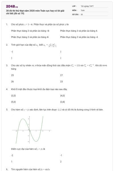 30 đề thi thử thpt năm 2020 môn Toán cực hay có lời giải chi tiết (đề số 19)