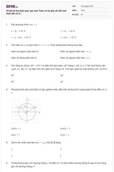30 Đề thi thử thpt quốc gia môn Toán có lời giải chi tiết mới nhất (Đề số 3)