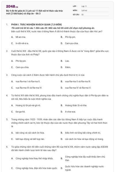 Bộ 4 đề thi giữa kì 2 Lịch sử 11 Kết nối tri thức cấu trúc mới (2 tiết/tuần) có đáp án - Đề 3