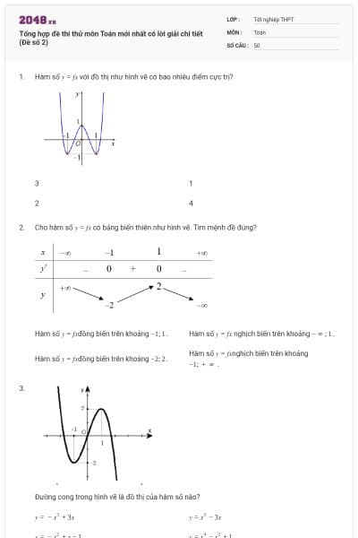 Tổng hợp đề thi thử môn Toán mới nhất có lời giải chi tiết (Đề số 2)