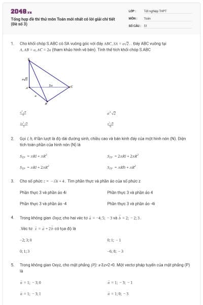Tổng hợp đề thi thử môn Toán mới nhất có lời giải chi tiết (Đề số 3)