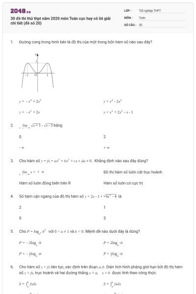 30 đề thi thử thpt năm 2020 môn Toán cực hay có lời giải chi tiết (đề số 20)