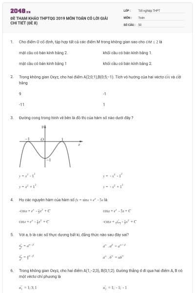 ĐỀ THAM KHẢO THPTQG 2019 MÔN TOÁN CÓ LỜI GIẢI CHI TIẾT (ĐỀ 8)