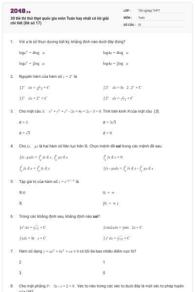 30 Đề thi thử thpt quốc gia môn Toán hay nhất có lời giải chi tiết (Đề số 17)