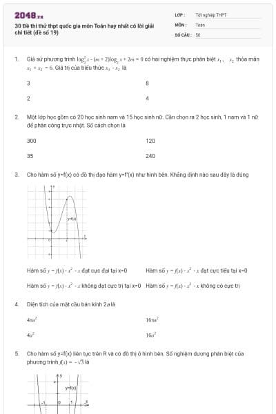 30 Đề thi thử thpt quốc gia môn Toán hay nhất có lời giải chi tiết (đề số 19)