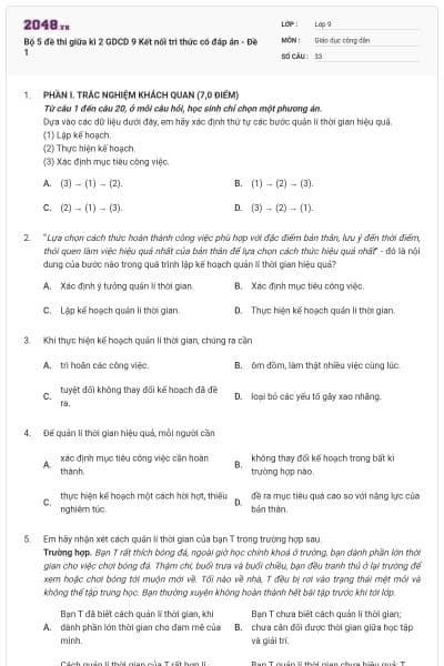 Bộ 5 đề thi giữa kì 2 GDCD 9 Kết nối tri thức có đáp án - Đề 1