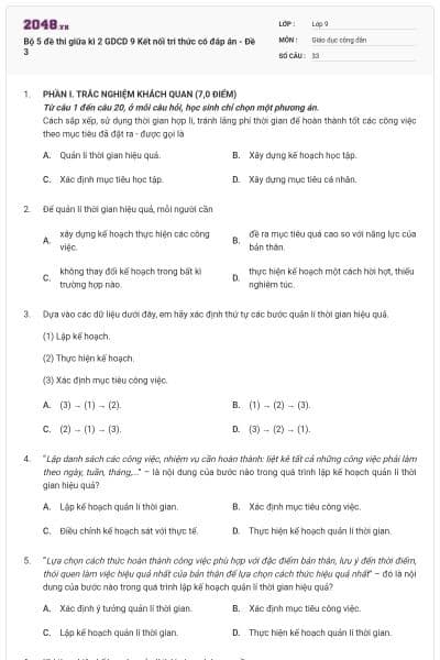 Bộ 5 đề thi giữa kì 2 GDCD 9 Kết nối tri thức có đáp án - Đề 3