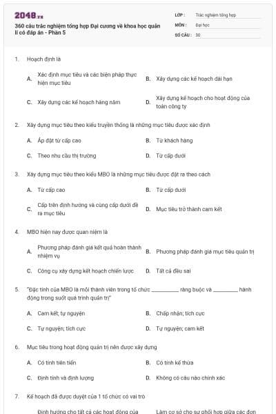 360 câu trắc nghiệm tổng hợp Đại cương về khoa học quản lí có đáp án - Phần 5