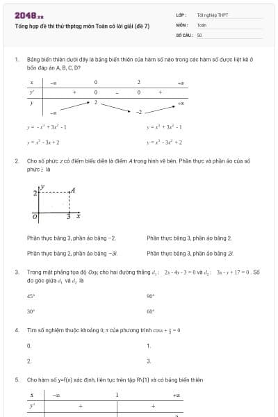 Tổng hợp đề thi thử thptqg môn Toán có lời giải (đề 7)