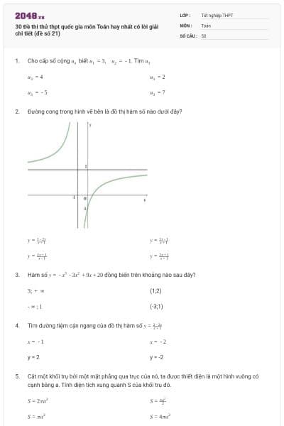 30 Đề thi thử thpt quốc gia môn Toán hay nhất có lời giải chi tiết (đề số 21)