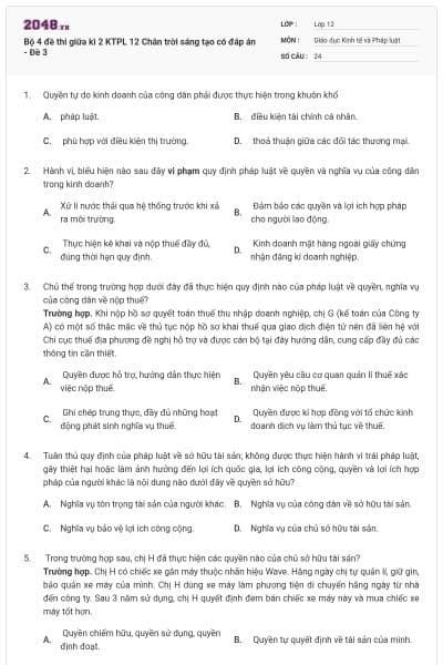 Bộ 4 đề thi giữa kì 2 KTPL 12 Chân trời sáng tạo có đáp án - Đề 3