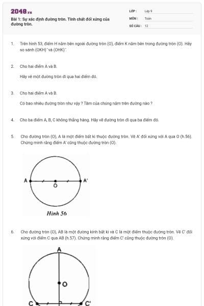 Bài 1: Sự xác định đường tròn. Tính chất đối xứng của đường tròn.