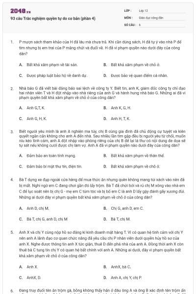 93 câu Trắc nghiệm quyền tự do cơ bản (phần 4)
