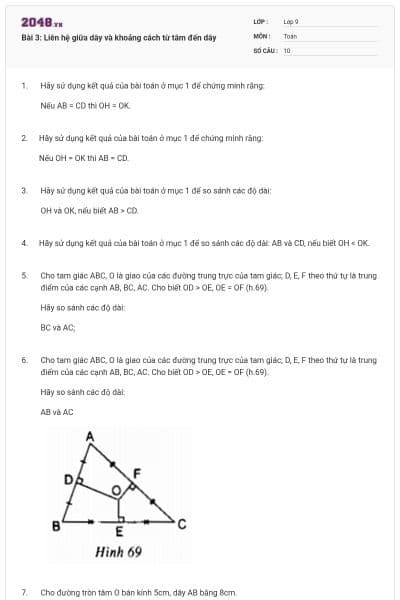 Bài 3: Liên hệ giữa dây và khoảng cách từ tâm đến dây