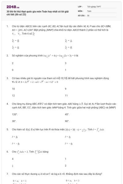 30 Đề thi thử thpt quốc gia môn Toán hay nhất có lời giải chi tiết (đề số 23)