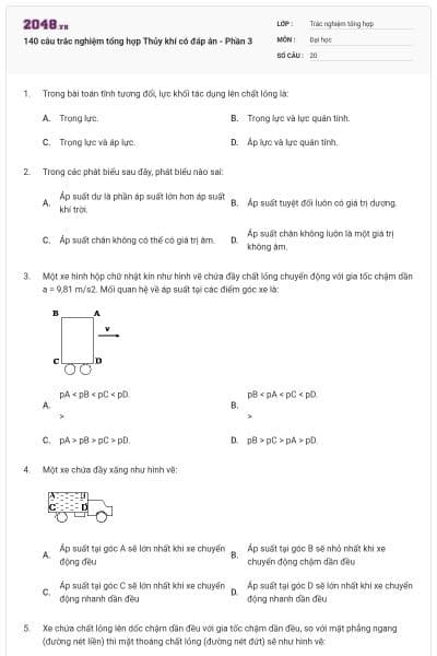 140 câu trắc nghiệm tổng hợp Thủy khí có đáp án - Phần 3