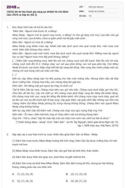 (2025) Đề thi thử Đánh giá năng lực ĐHQG Hồ Chí Minh năm 2025 có đáp án (Đề 2)