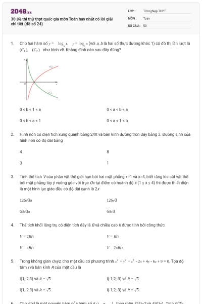 30 Đề thi thử thpt quốc gia môn Toán hay nhất có lời giải chi tiết (đề số 24)