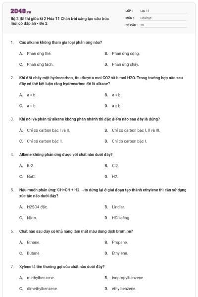 Bộ 3 đề thi giữa kì 2 Hóa 11 Chân trời sáng tạo cấu trúc mới có đáp án - Đề 2