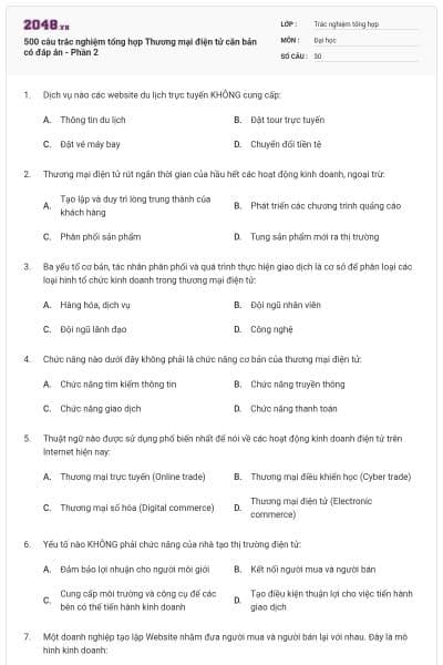 500 câu trắc nghiệm tổng hợp Thương mại điện tử căn bản có đáp án - Phần 2