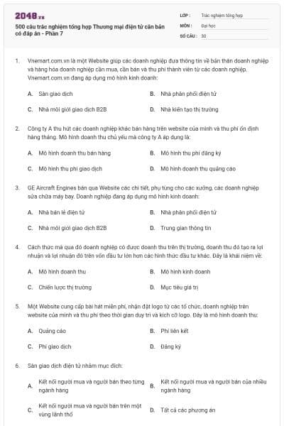 500 câu trắc nghiệm tổng hợp Thương mại điện tử căn bản có đáp án - Phần 7