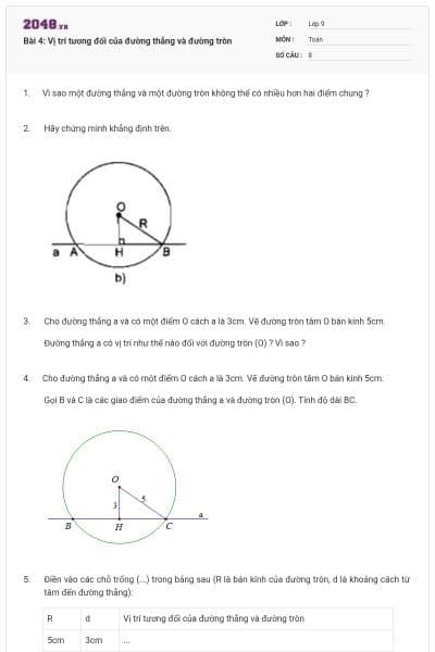 Bài 4: Vị trí tương đối của đường thẳng và đường tròn