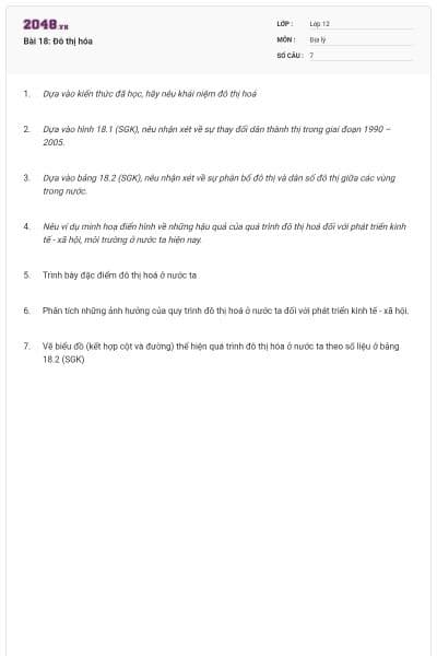 Bài 18: Đô thị hóa