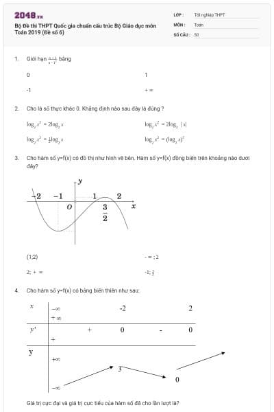 Bộ Đề thi THPT Quốc gia chuẩn cấu trúc Bộ Giáo dục môn Toán 2019 (Đề số 6)