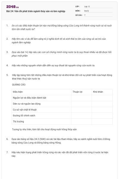 Bài 24: Vấn đề phát triển ngành thủy sản và lâm nghiệp