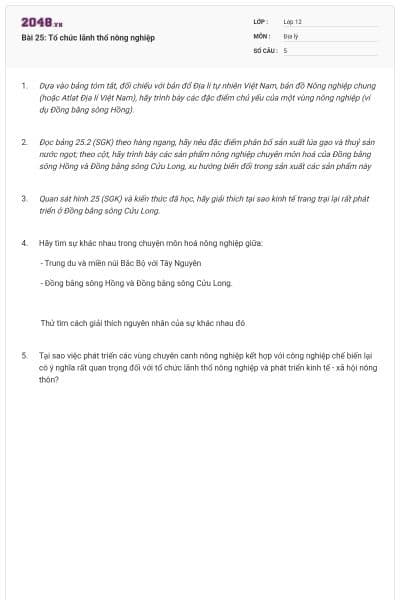 Bài 25: Tổ chức lãnh thổ nông nghiệp