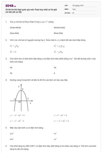 30 Đề thi thử thpt quốc gia môn Toán hay nhất có lời giải chi tiết (đề số 28)