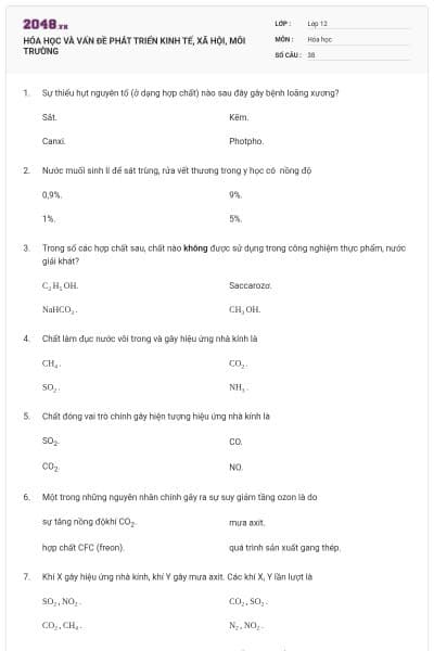 HÓA HỌC VÀ VẤN ĐỀ PHÁT TRIỂN KINH TẾ, XÃ HỘI, MÔI TRƯỜNG