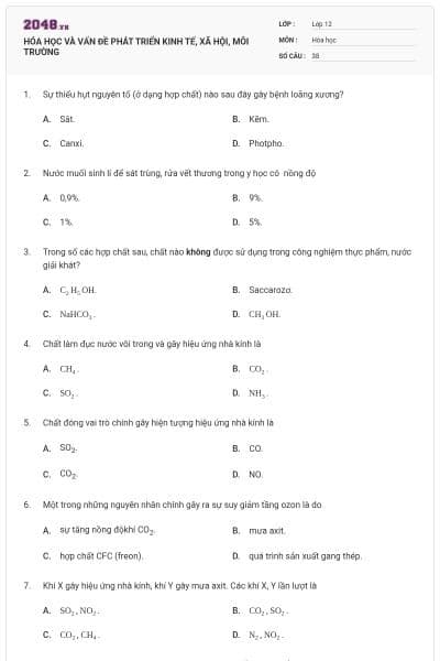 HÓA HỌC VÀ VẤN ĐỀ PHÁT TRIỂN KINH TẾ, XÃ HỘI, MÔI TRƯỜNG