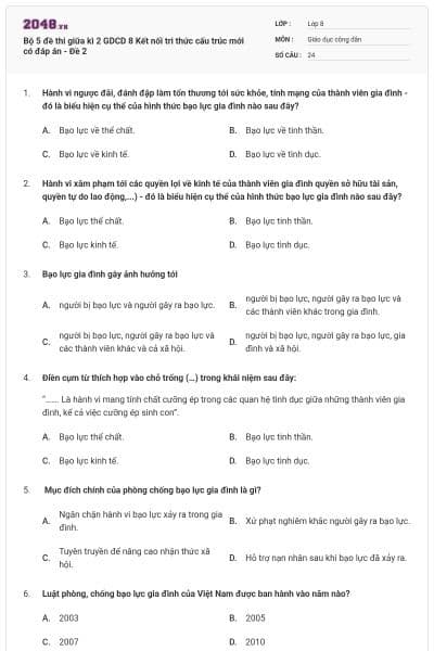 Bộ 5 đề thi giữa kì 2 GDCD 8 Kết nối tri thức cấu trúc mới có đáp án - Đề 2