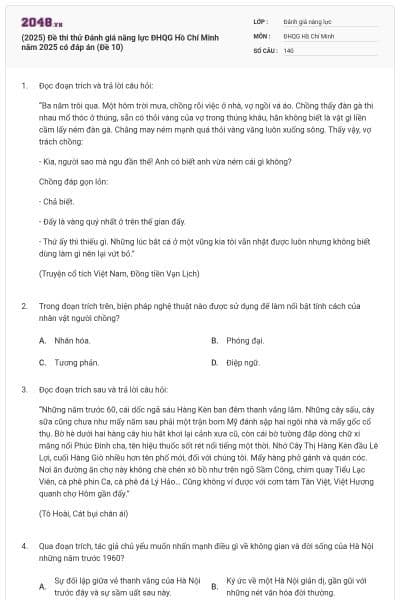 (2025) Đề thi thử Đánh giá năng lực ĐHQG Hồ Chí Minh năm 2025 có đáp án (Đề 10)